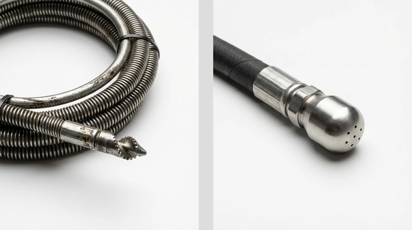 Drain snake cable and hydro jetting nozzle used for drain cleaning in Myrtle Beach, SC